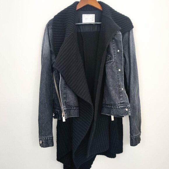 Sacai Hybrid Knitted Wool Cardigan Denim Jacket In Black 3 Large - Picture 5 of 12